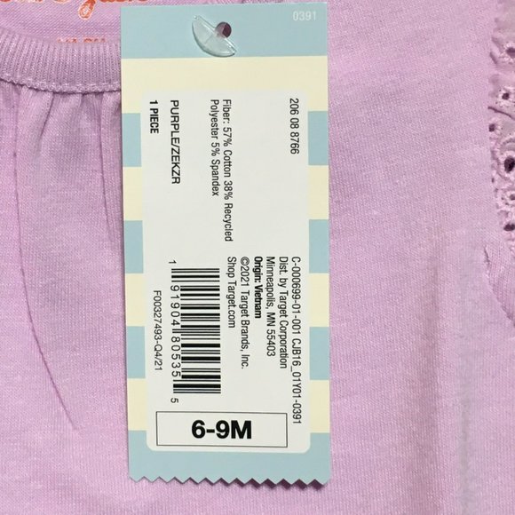 Cat and Jack Bodysuit 6-9 months Baby Infant Short Sleeve Purple Lace Sleeve New - Picture 7 of 8